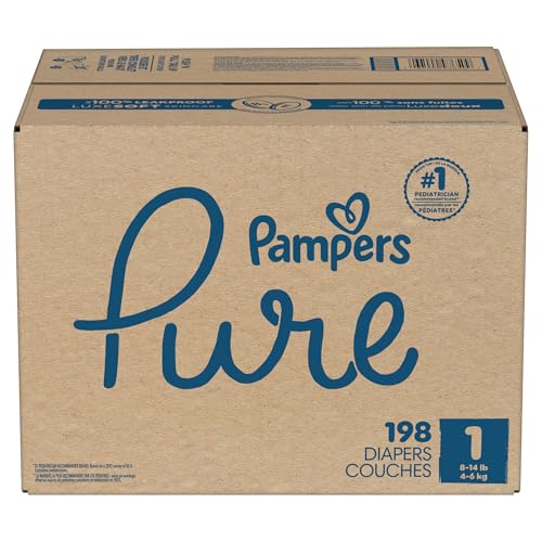 Pampers Pure Protection Baby Diapers, Size 1 (8-14 lbs), 198 Count, Up to 100% Leakproof, Premium Plant-Based Skin Protection, Hypoallergenic Soft Diapers