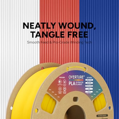 OVERTURE PLA Filament 1.75mm, Neatly Wound 3D Printer Filament 1kg Spool (2.2lbs), Dimensional Accuracy +/- 0.02 mm, Fit Most FDM 3D Printers (Yellow)