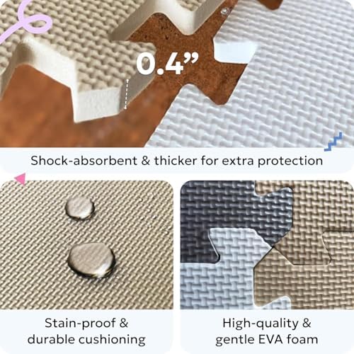 MioTetto Foam Floor Tiles for Kids - Non-Toxic Comfortable Baby Play Mat and Interlocking Foam Tiles, Fits with 50x50 Playpen Mat for Crawling & Development, Soft Play Mat for Babies 6-12 Months