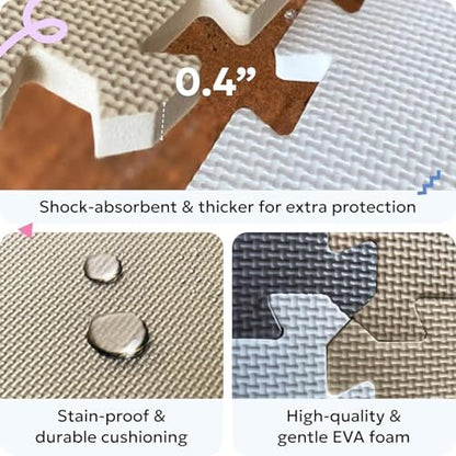 MioTetto Foam Floor Tiles for Kids - Non-Toxic Comfortable Baby Play Mat and Interlocking Foam Tiles, Fits with 50x50 Playpen Mat for Crawling & Development, Soft Play Mat for Babies 6-12 Months