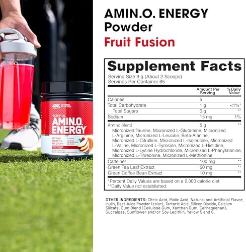 Optimum Nutrition Amino Energy - Pre Workout with Green Tea, BCAA, Amino Acids, Keto Friendly, Green Coffee Extract, Energy Powder - Fruit Fusion, 65 Servings (Packaging May Vary)