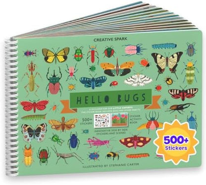 Cupkin Hello Bugs Sticker Book Activity for Kids, Toddler Airplane Travel Essentials, 500+ Bugs Stickers for Kids + 12 Scenes + 12 Coloring Book Pages, Bug Lover Gift, Children's Crafts Ages 2-8