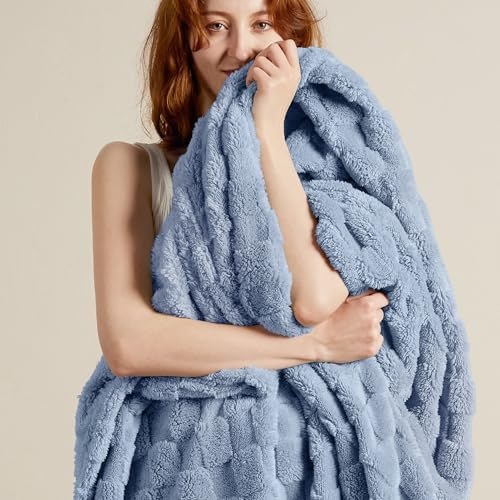 Bedsure Ashley Blue Fleece Blanket for Couch - Super Soft Cozy Blankets for Women, Cute Small Throws for Girls, 50x60 Inches