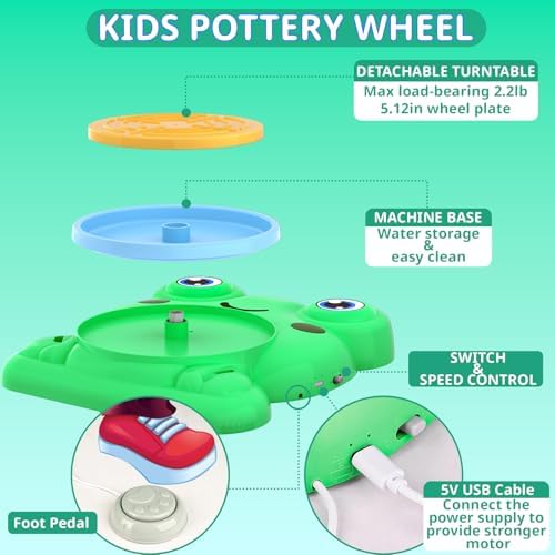 Pottery Wheel for Kids - Complete Pottery Painting Kit Arts and Crafts for Kids Ages 8-12 with 3 Pack Air Dry Clay Art Supplies Toys for Girls Boy Birthday Gift for 6 7 8 9 10 11 12+