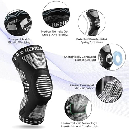 NEENCA Professional Knee Brace for Pain Relief, Medical Knee Support with Patella Pad & Side Stabilizers, Compression Knee Sleeve for Meniscus Tear, ACL, Joint Pain, Runner, Workout - Single