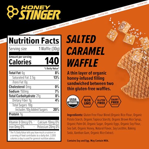 Honey Stinger Organic & Gluten Free Energy Waffle Variety Pack, 12 Salted Caramel and 6 Cookies & Cream Waffles, Nutritious Stroopwafel Snack for Exercise, Endurance and Performance