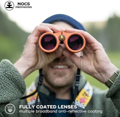Nocs Provisions Pro Issue 10x42 Compact Fogproof Waterproof Binoculars for Adults & Kids, 10X Magnification, Wide View Multi-Coated Lenses for Bird Watching, Hunting & Stargazing - Carnelian Orange