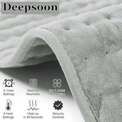 Heating Pad,Electric Heating Pads for Back,Neck,Abdomen,Fathers Day Dad Gifts,Moist Heating Pad for Shoulder,Knee,Arms,Legs,Dry/Moist Heat & Auto Shut Off,Birthday Gifts for Men(Light Gray, 24''×12'')