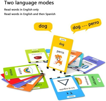 Lapare Spanish and English Bilingual Audible Flash Cards Toy with Music for Toddlers 1 2 3 4 5, Learn Spanish and English for Kids, Niñas, Niños, Bebes
