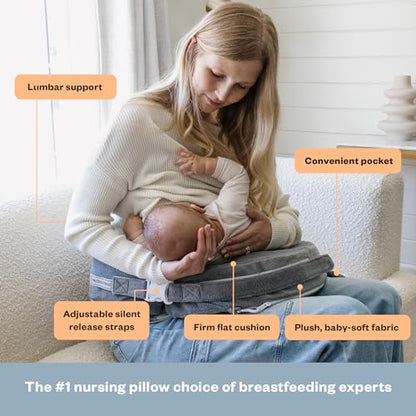My Brest Friend Nursing Pillow - Deluxe - Enhanced Comfort w/ Slipcover - Ergonomic Breastfeeding Pillow For Ultimate Support For Mom & Baby - Adjustable Pillow W/ Handy Side Pocket, Evening Grey