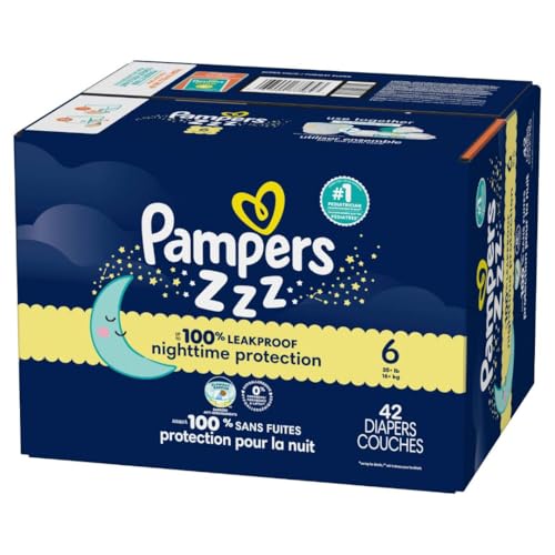 Pampers Overnight Diapers - Swaddlers Overnights - Size 6, 42 Count, Disposable Baby Diaper, Night Time Leak and Skin Protection