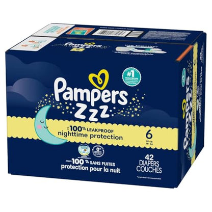 Pampers Overnight Diapers - Swaddlers Overnights - Size 6, 42 Count, Disposable Baby Diaper, Night Time Leak and Skin Protection