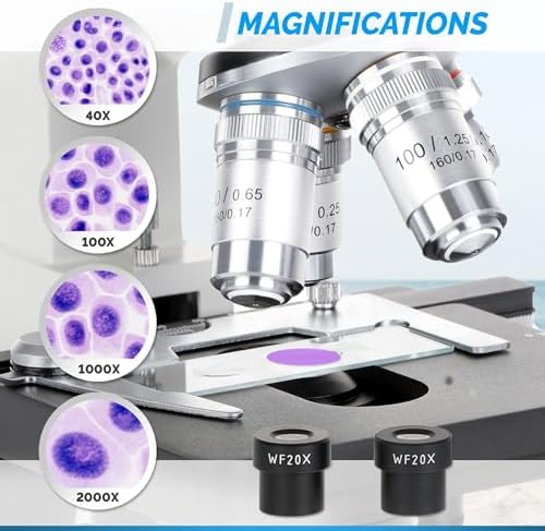 OMAX M82E Series LED Binocular Compound Lab Microscope - 40X-2000X Magnification - Microscope Kit with 100 Blank Slides & Cover Slips