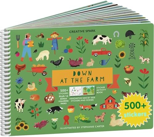 Cupkin Farm Animal Sticker Book Activity for Kids, Toddler Airplane Travel Essentials, 500+ Horse Stickers for Kids + 12 Scenes + 12 Coloring Book Pages, Cow Lover Children's Gift, Crafts Ages 2-8