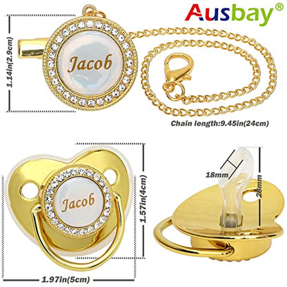 Personalized Pacifier Set with Name, BPA Free, Bling Gold Silver Pink Rose Gold Luxurious Ideal Gift for Newborns (Rose Gold)