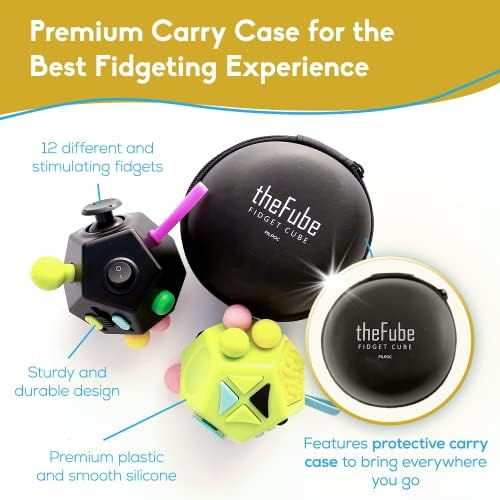 PILPOC theFube Fidget Cube with 12 Sides - Handy Anxiety Toys for Kids and Adults - Fidget Dice for Stress Relief & Focus - Anti Stress Cube for ADHD, ADD, with Carry Case (Light Blue & Mix)