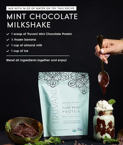 Truvani Vegan Pea Protein Powder | Mint Chocolate | 20g Organic Plant Based Protein | 20 Servings | Keto | Gluten & Dairy Free | Low Carb | No Added Sugar
