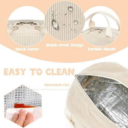 Bluboon Lunch Bag for Women Men Cute Corduroy Lunch Tote Bags Reusable Insulated Lunch Box Large Capacity Reusable Insulated Cooler for Work Picnic or Travel