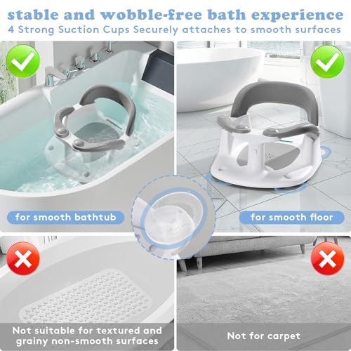 Baby Bath Seat for Babies 6 Months & Up Sitting Up with Temperature Alert+Soft Cushion+Suction Cup,Infant Bath Seat for Baby Bath Chair Toddler Bath seat for Bathtub Tub Shower Grey