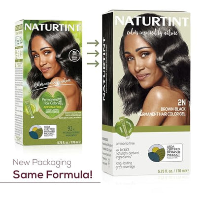 Naturtint 2N Brown Black Permanent Hair Color (Pack of 6), Ammonia Free, Vegan, Cruelty Free, up to 100% Gray Coverage, Long Lasting Results (Packaging may vary)