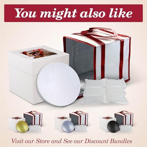 Cakebon Cake Boards - Sturdy 1/2 Thick Drums - 8 Inch Professional Fully Wrapped Edges Black 12-Pack