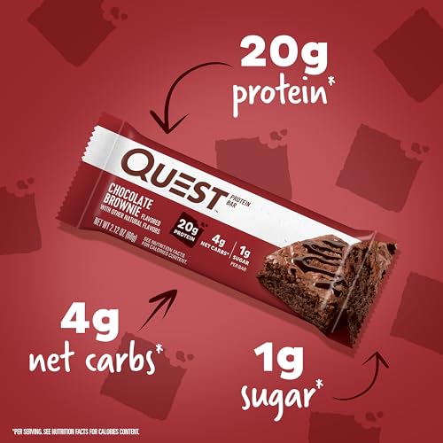 Quest Nutrition Chocolate Brownie Protein Bar, 20g Protein, 1g Sugar, 4g Net Carb, Gluten Free, Gluten Free, 12 Count