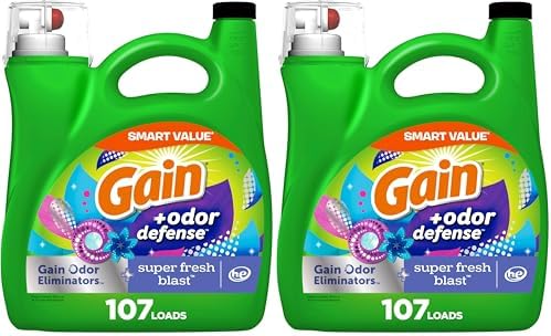 Gain + Odor Defense Liquid Laundry Detergent Super Fresh Blast Scent 154 fl oz 107 Loads HE Compatible (Pack of 2)