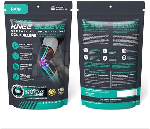 Modvel Compression Knee Brace for Women & Men, 2-Pack Knee Brace for Running Knee Pain, Knee Support Compression Sleeve, Workout Sports Knee Braces for Meniscus Tear, ACL & Arthritis Pain Relief