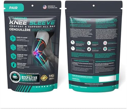 Modvel Compression Knee Brace for Women & Men, 2-Pack Knee Brace for Running Knee Pain, Knee Support Compression Sleeve, Workout Sports Knee Braces for Meniscus Tear, ACL & Arthritis Pain Relief