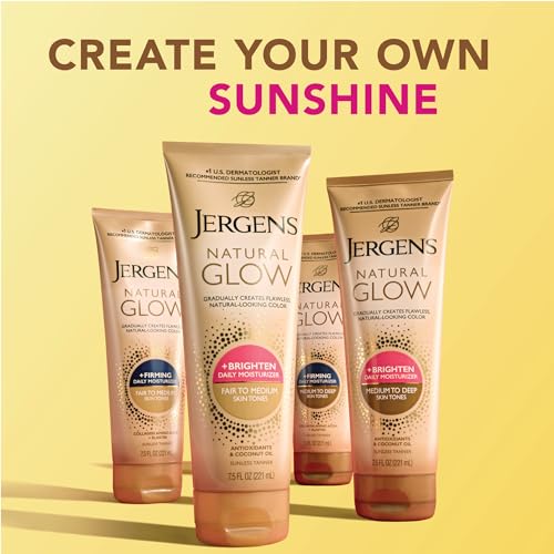 Jergens Natural Glow +Firming Self Tanner Body Lotion, Fair to Medium Skin Tone, Sunless Tanning Moisturizer with Collagen and Elastin. Helps to Visibly Reduce Cellulite, 7.5 Fl Oz (Pack of 2)