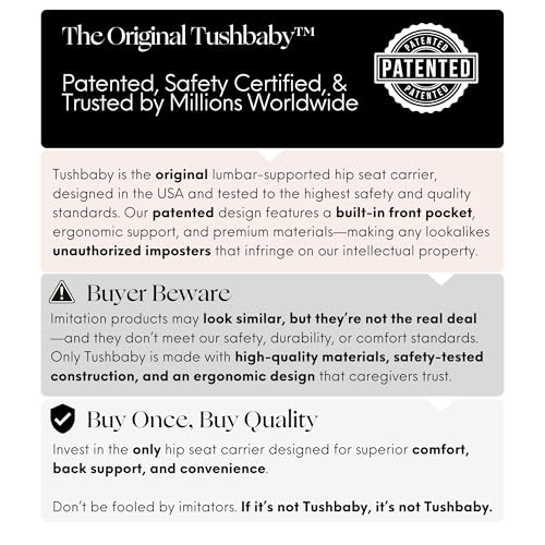 Tushbaby The Original Premium Quality Hip Seat Carrier – Safety-Certified Baby & Toddler Carrier with Secure Safety Buckles, No-Flimsy-Foam Design, Storage Pockets & Nursing Pillow. 0–3 yrs