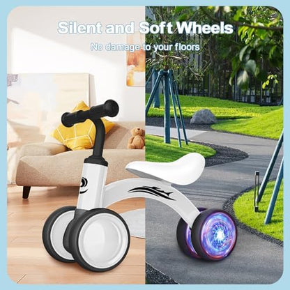 Colorful Lighting Baby Balance Bike Toys for 1 Year Old Boy Girl Gifts, 10-36 Month Toddler Balance Bike, No Pedal 4 Silence Wheels & Soft Seat First Riding on Toys, 1st Birthday Gifts