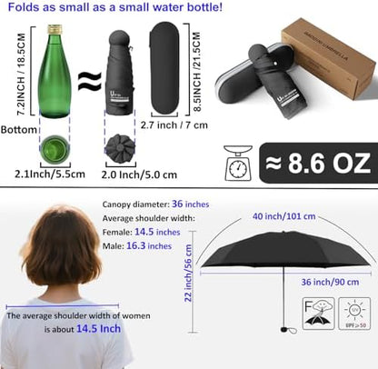 BAODINI Travel Mini Umbrella for Purse With Case Small Compact UV Sun Protection Lightweight Pocket Tiny Umbrella for Women Girls and Men