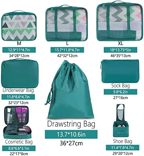 BAGAIL 8 Set Packing Cubes Luggage Packing Organizers for Travel Accessories (Aqua Color)