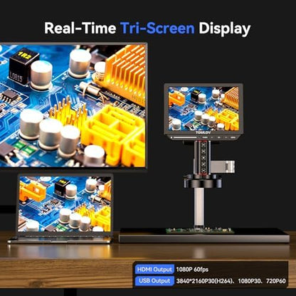 TOMLOV 4K Autofocus Microscope TM4K-AF Max, 10.1" HDMI Digital Microscope with Spin Flex Arm, Micro Soldering Microscopes for Electronics Repair, 52MP Error Coin Micro Scope Full View, Ring Light, 64G