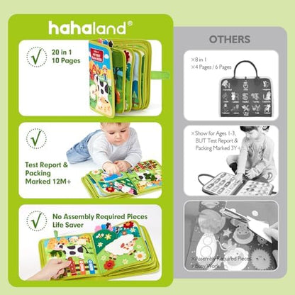hahaland Busy Book for Toddlers 1-3 - Montessori Toys Busy Board for 1 Year Old Boy Gifts Girl Toys Educational Learning Quiet Activity Books Travel Toy One Year Old Birthday Christmas Toddler Gifts