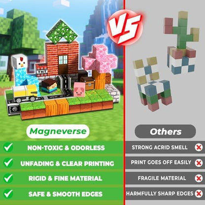 100 PCS 0.8in Magnetic Blocks - Magnet Toys & Magnetic Building Blocks Cubes, Stacking Magnets, STEM Toys for School Acitivities, Birthday Gifts for Boys Age 3+ Years Old (Theme: Forests)