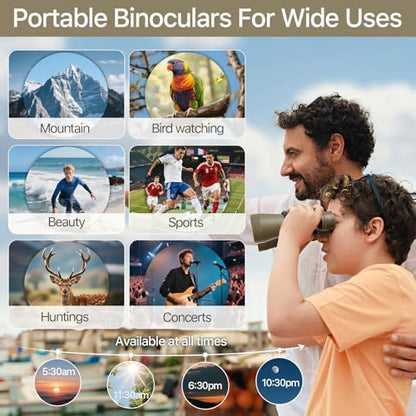 20x50 Binoculars for Adults with Smartphone Adapter - High Powered Binoculars for Bird Watching Hunting Hiking Concert Travel Theater with BAK4 Prism FMC Lens, Mud