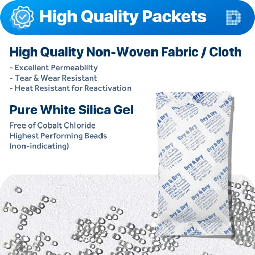 Dry & Dry 300 Gram [50 Packets] Silica Gel Packets Desiccants, Silica Packets - Rechargeable Silica Gel Packs, Desiccants Packets, Silica Gel