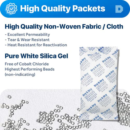 Dry & Dry 300 Gram [50 Packets] Silica Gel Packets Desiccants, Silica Packets - Rechargeable Silica Gel Packs, Desiccants Packets, Silica Gel