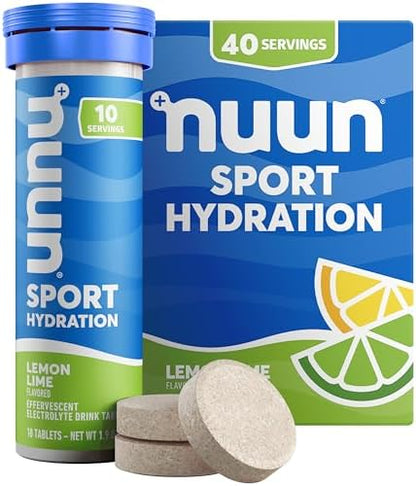 Nuun Sport Electrolyte Tablets with Magnesium, Calcium, Potassium, Chloride & Sodium, Gluten Free & Vegan, Lemon Lime, 4 Pack (40 Servings Total)