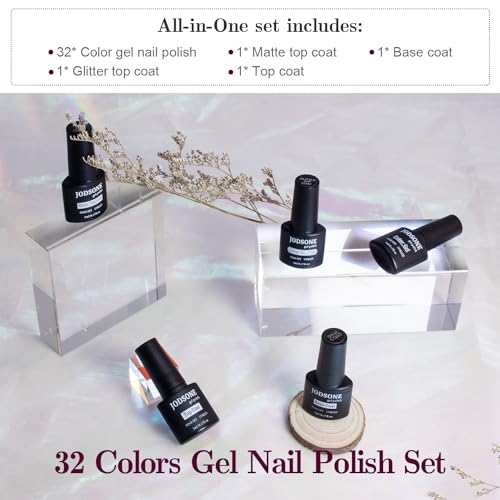 JODSONE Gel Nail Polish Shiny High Gloss Surface Strengthening Glitter Minimalistic Artistic Creation Starter Set 36 Pieces