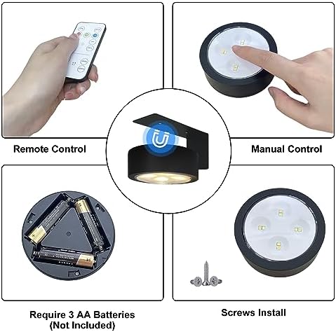 3-Pack Battery Operated Picture Light Magnetic Painting Light with 3 Lighting Modes,Remote and Dimmable Timer Art Display Light for Picture Artworking Frame Portrait,Wireless Wall Decor Puck Lights