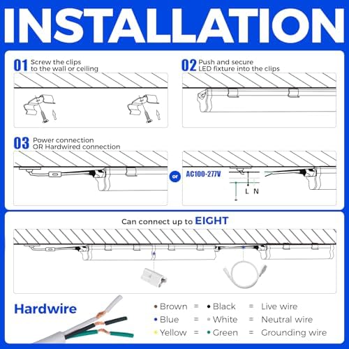 Barrina (6 Pack LED T5 Integrated Single Fixture, 4FT, 2200lm, 6500K Super Bright White, 20W Utility LED Shop Light, Ceiling and Under Cabinet Light, Corded Electric with ON/Off Switch, ETL Listed