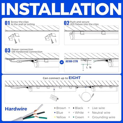 Barrina (6 Pack LED T5 Integrated Single Fixture, 4FT, 2200lm, 6500K Super Bright White, 20W Utility LED Shop Light, Ceiling and Under Cabinet Light, Corded Electric with ON/Off Switch, ETL Listed