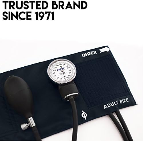 MDF Instruments, Calibra Aneroid Premium Professional Sphygmomanometer, Blood Pressure Monitor with Adult Cuff & Carrying Case, Lifetime Calibration, White Dial, Navy Blue Cuff, MDF808M04