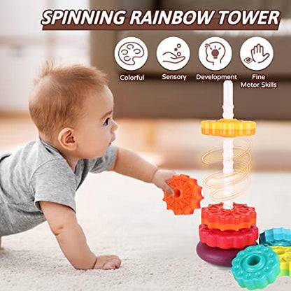 Spinning Toy, Rainbow Stacking Toys for Toddlers 1-3, Ring Stacker Baby Toys 6 to 12 Months, 1 One Year Old Girl Boy Christmas Birthday Gifts, Montessori Autism Sensory Toy
