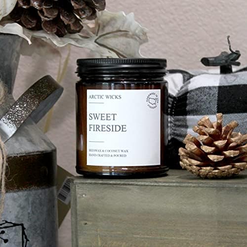 Scented Coconut Beeswax Candles | Coconut Beeswax Non Toxic Candle 9oz Amber | Farmhouse Candles Non-Toxic Clean Burn 100% USDA Certified Biobased (Sweet Fireside)