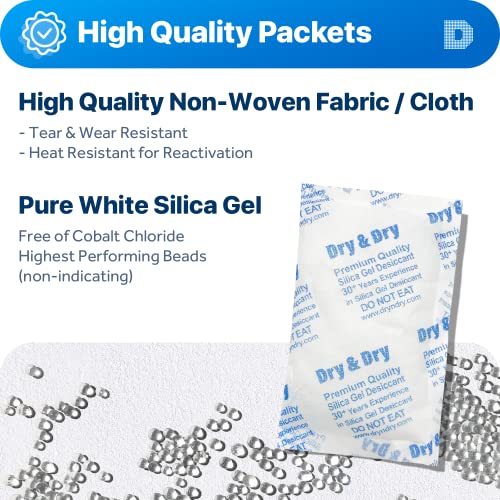 Dry & Dry 100 Gram [200 Packets] Silica Gel Packets Desiccants, Silica Packets - Rechargeable Silica Gel Packs, Desiccants Packets, Silica Gel