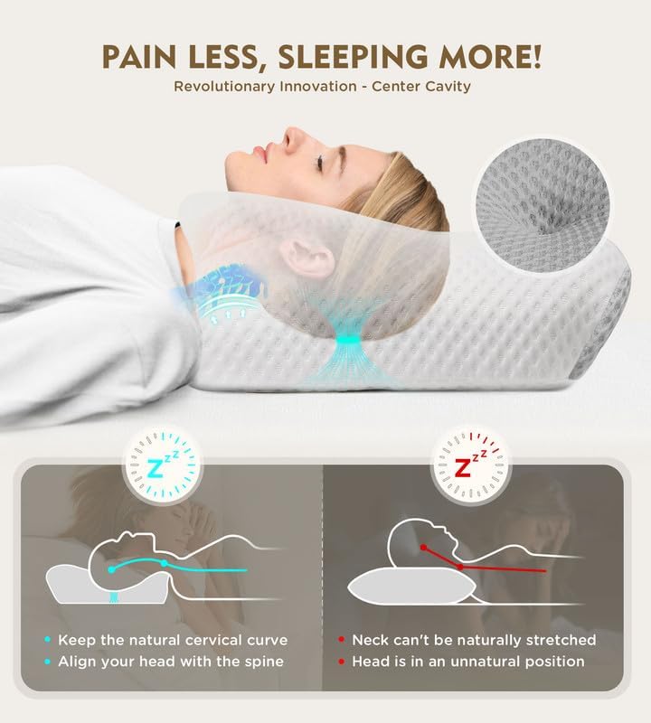 Osteo Cervical Pillow for Neck Pain Relief, Hollow Design Odorless Memory Foam Pillows with Cooling Case, Adjustable Orthopedic Bed Pillow for Sleeping, Support for Side Back Sleepers